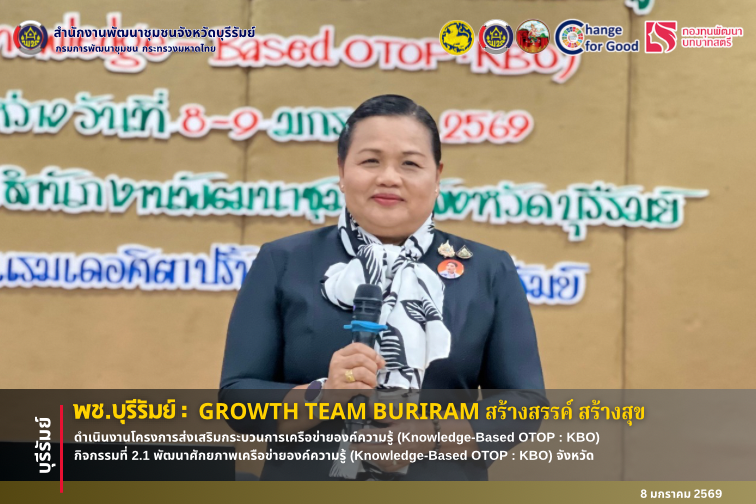 🔆พช.บุรีรัมย์🔆 GROWTH TEAM BURIRAM PLUS สร้างสรรค์ สร้างสุข : ดำเนินงานโครงการส่งเสริมกระบวนการเครือข่ายองค์ความรู้ (Knowledge-Based OTOP : KBO) กิจกรรมที่ 2.1 พัฒนาศักยภาพเครือข่ายองค์ความรู้ (Knowledge-Based OTOP : KBO) จังหวัด