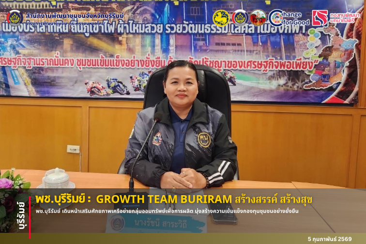 🔆พช.บุรีรัมย์🔆 GROWTH TEAM BURIRAM PLUS สร้างสรรค์ สร้างสุข : พช.บุรีรัมย์ เดินหน้าเสริมศักยภาพเครือข่ายกลุ่มออมทรัพย์เพื่อการผลิต มุ่งสร้างความเข้มแข็งกองทุนชุมชนอย่างยั่งยืน