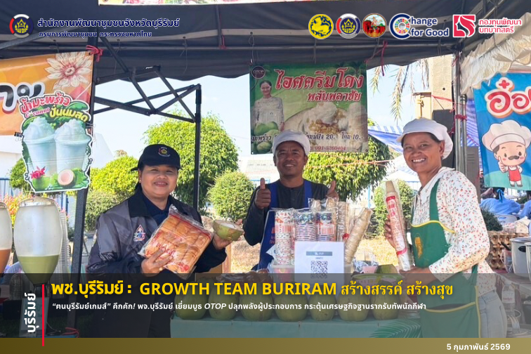 🔆พช.บุรีรัมย์🔆 GROWTH TEAM BURIRAM PLUS สร้างสรรค์ สร้างสุข : “ฅนบุรีรัมย์เกมส์” คึกคัก! พจ.บุรีรัมย์ เยี่ยมบูธ OTOP ปลุกพลังผู้ประกอบการ กระตุ้นเศรษฐกิจฐานรากรับทัพนักกีฬา