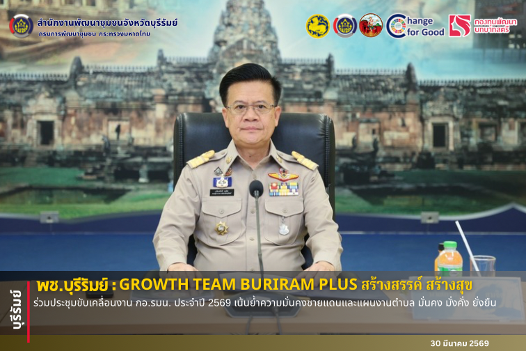 🔆พช.บุรีรัมย์🔆 GROWTH TEAM BURIRAM PLUS สร้างสรรค์ สร้างสุข : ร่วมประชุมขับเคลื่อนงาน กอ.รมน. ประจำปี 2569 เน้นย้ำความมั่นคงชายแดนและแผนงานตำบล มั่นคง มั่งคั่ง ยั่งยืน