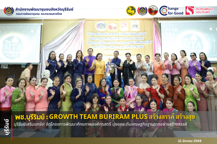 🔆พช.บุรีรัมย์🔆 GROWTH TEAM BURIRAM PLUS สร้างสรรค์ สร้างสุข : บุรีรัมย์เสริมแกร่ง! จัดโครงการพัฒนาศักยภาพองค์กรสตรี มุ่งยกระดับเศรษฐกิจฐานรากอย่างสร้างสรรค์