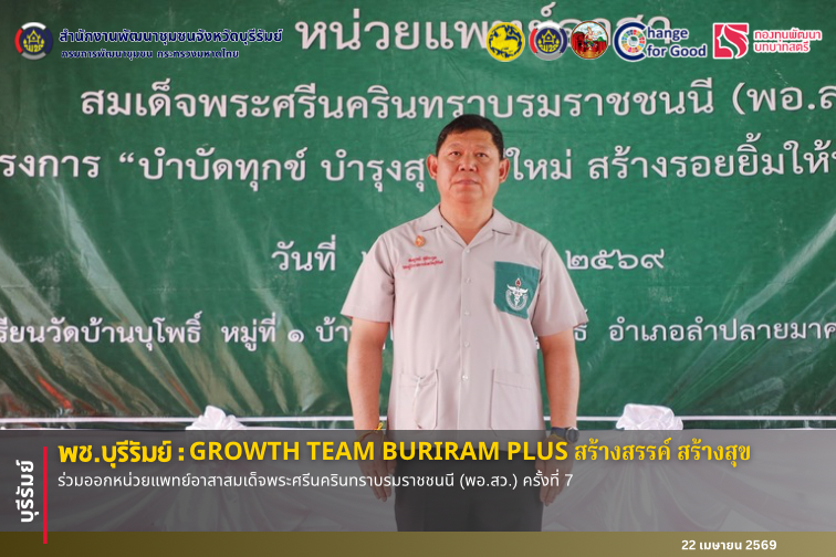 🔆พช.บุรีรัมย์🔆  GROWTH TEAM BURIRAM PLUS สร้างสรรค์ สร้างสุข :  ร่วมออกหน่วยแพทย์อาสาสมเด็จพระศรีนครินทราบรมราชชนนี (พอ.สว.) ครั้งที่ 7