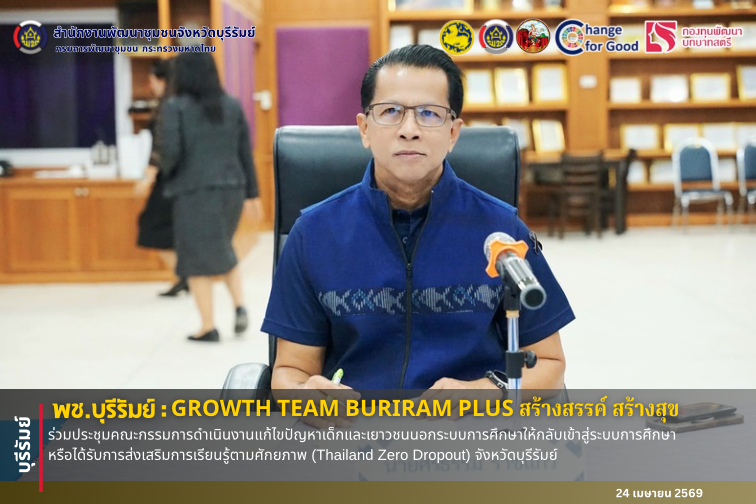 🔆พช.บุรีรัมย์🔆  GROWTH TEAM BURIRAM PLUS สร้างสรรค์ สร้างสุข : ร่วมประชุมคณะกรรมการดำเนินงานแก้ไขปัญหาเด็กและเยาวชนนอกระบบการศึกษาให้กลับเข้าสู่ระบบการศึกษาหรือได้รับการส่งเสริมการเรียนรู้ตามศักยภาพ (Thailand Zero Dropout) จังหวัดบุรีรัมย์ 