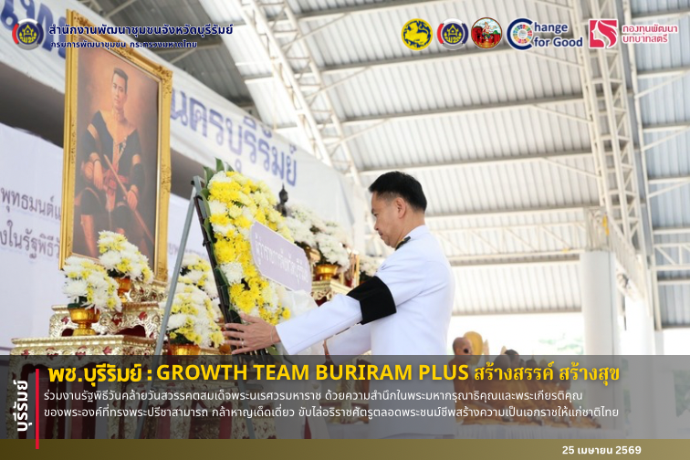 🔆บุรีรัมย์-พช.บุรีรัมย์🔆 GROWTH TEAM BURIRAM Plus สร้างสรรค์ สร้างสุข : ร่วมงานรัฐพิธีวันคล้ายวันสวรรคตสมเด็จพระนเรศวรมหาราช ด้วยความสำนึกในพระมหากรุณาธิคุณ และพระเกียรติคุณของพระองค์ที่ทรงพระปรีชาสามารถ กล้าหาญเด็ดเดี่ยว ขับไล่อริราชศัตรูตลอดพระชนม์ชีพสร้างความเป็นเอกราชให้แก่ชาติไทย
