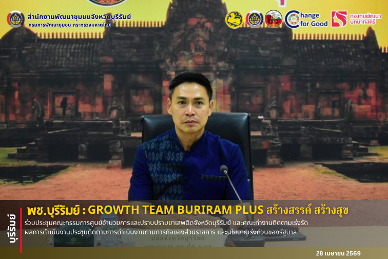 🔆พช.บุรีรัมย์🔆  GROWTH TEAM BURIRAM PLUS สร้างสรรค์ สร้างสุข : ร่วมประชุมคณะกรรมการศูนย์อำนวยการและปราบปรามยาเสพติดจังหวัดบุรีรัมย์ และคณะทำงานติดตามเร่งรัดผลการดำเนินงานประชุมติดตามการดำเนินงานตามภารกิจของส่วนราชการ และนโยบายเร่งด่วนของรัฐบาล 