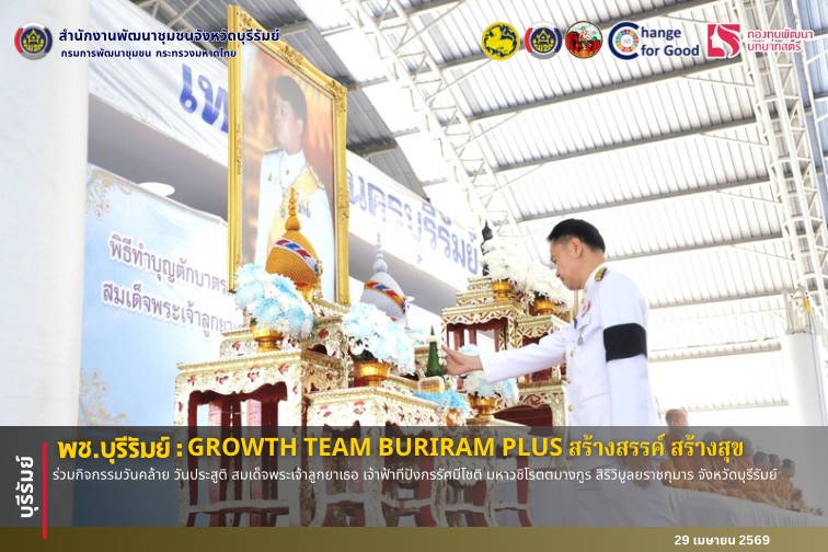 🔆บุรีรัมย์-พช.บุรีรัมย์🔆 GROWTH TEAM BURIRAM Plus สร้างสรรค์ สร้างสุข : ร่วมกิจกรรมวันคล้าย วันประสูติ สมเด็จพระเจ้าลูกยาเธอ เจ้าฟ้าทีปังกรรัศมีโชติ มหาวชิโรตตมางกูร สิริวิบูลยราชกุมาร จังหวัดบุรีรัมย์