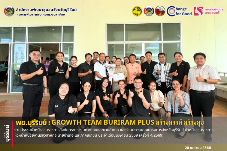 🔆พช.บุรีรัมย์🔆  GROWTH TEAM BURIRAM PLUS สร้างสรรค์ สร้างสุข : ร่วมประชุมหัวหน้าส่วนราชการสังกัดกระทรวงมหาดไทยและนายอำเภอ และร่วมประชุมคณะกรมการจังหวัดบุรีรัมย์ หัวหน้าส่วนราชการ หัวหน้าหน่วยงานรัฐวิสาหกิจ นายอำเภอ และภาคเอกชน ประจำเดือนเมษายน 2569 (ครั้งที่ 4/2569)