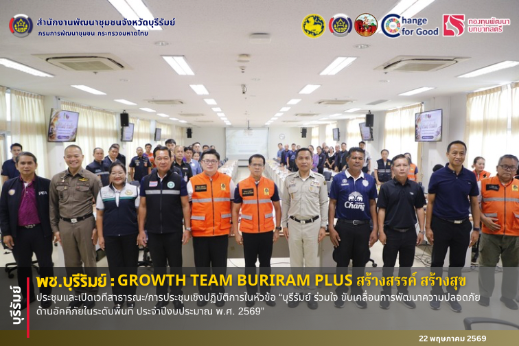 🔆พช.บุรีรัมย์🔆  GROWTH TEAM BURIRAM PLUS สร้างสรรค์ สร้างสุข :ประชุมและเปิดเวทีสาธารณะ/การประชุมเชิงปฏิบัติการในหัวข้อ “บุรีรัมย์ ร่วมใจ ขับเคลื่อนการพัฒนาความปลอดภัยด้านอัคคีภัยในระดับพื้นที่ ประจำปีงบประมาณ พ.ศ. 2569”