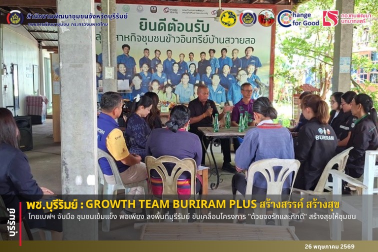 🔆พช.บุรีรัมย์🔆 GROWTH TEAM BURIRAM PLUS สร้างสรรค์ สร้างสุข : ไทยเบฟฯ จับมือ ชุมชนเข้มแข็ง พอเพียง ลงพื้นที่บุรีรัมย์ ขับเคลื่อนโครงการ "ด้วยจงรักและภักดี" สร้างสุขให้ชุมชน