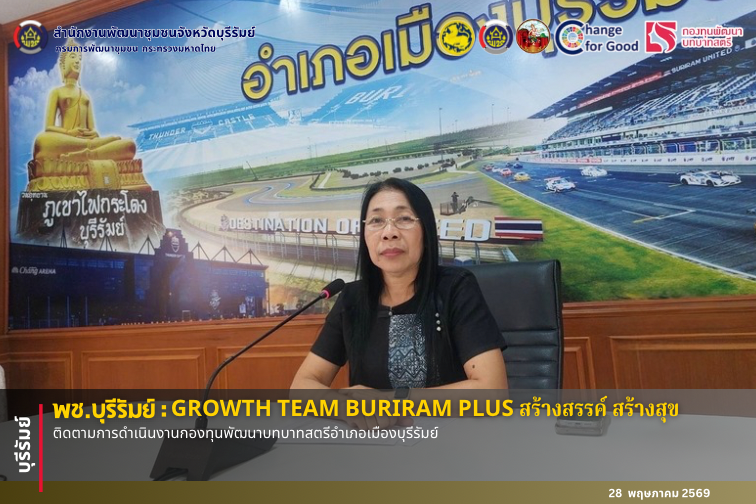  🔆พช.บุรีรัมย์🔆  GROWTH TEAM BURIRAM PLUS สร้างสรรค์ สร้างสุข : ติดตามการดำเนินงานกองทุนพัฒนาบทบาทสตรีอำเภอเมืองบุรีรัมย์