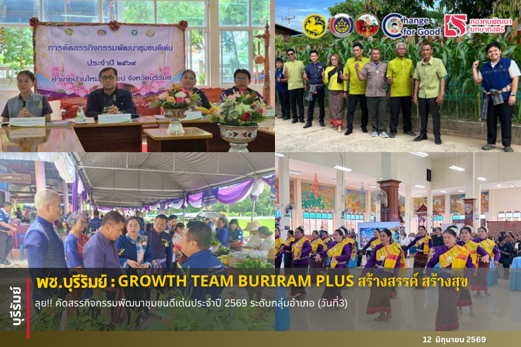 🔆พช.บุรีรัมย์🔆 GROWTH TEAM BURIRAM PLUS สร้างสรรค์ สร้างสุข :  ลุย!! คัดสรรกิจกรรมพัฒนาชุมชนดีเด่นประจำปี 2569 ระดับกลุ่มอำเภอ(วันที่3)