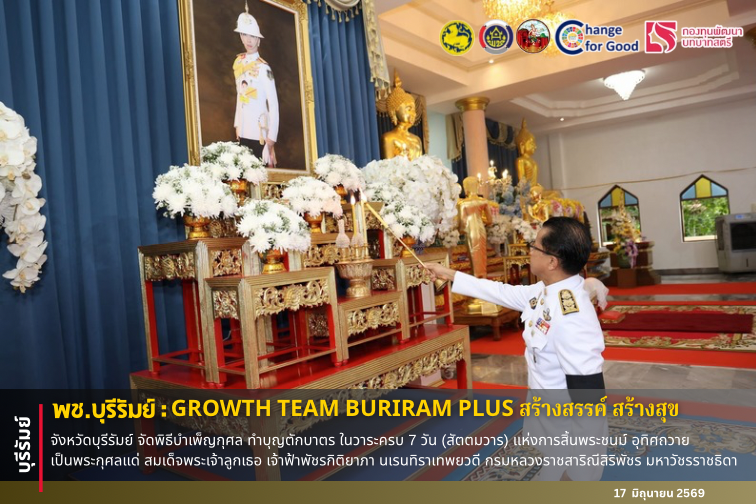 🔆พช.บุรีรัมย์🔆 GROWTH TEAM BURIRAM PLUS สร้างสรรค์ สร้างสุข : จังหวัดบุรีรัมย์ จัดพิธีบำเพ็ญกุศล ทำบุญตักบาตร ในวาระครบ 7 วัน (สัตตมวาร) แห่งการสิ้นพระชนม์ อุทิศถวายเป็นพระกุศลแด่ สมเด็จพระเจ้าลูกเธอ เจ้าฟ้าพัชรกิติยาภา นเรนทิราเทพยวดี กรมหลวงราชสาริณีสิริพัชร มหาวัชรราชธิดา 