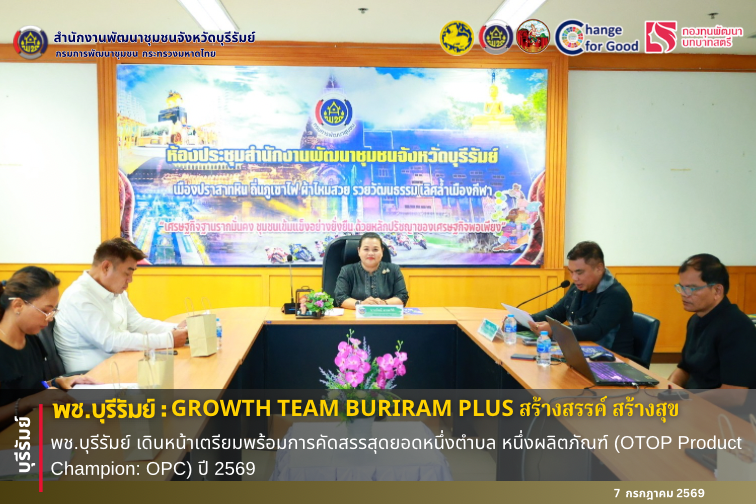 🔆พช.บุรีรัมย์🔆 GROWTH TEAM BURIRAM PLUS สร้างสรรค์ สร้างสุข : พช.บุรีรัมย์ เดินหน้าเตรียมพร้อมการคัดสรรสุดยอดหนึ่งตำบล หนึ่งผลิตภัณฑ์ (OTOP Product Champion: OPC) ปี 2569