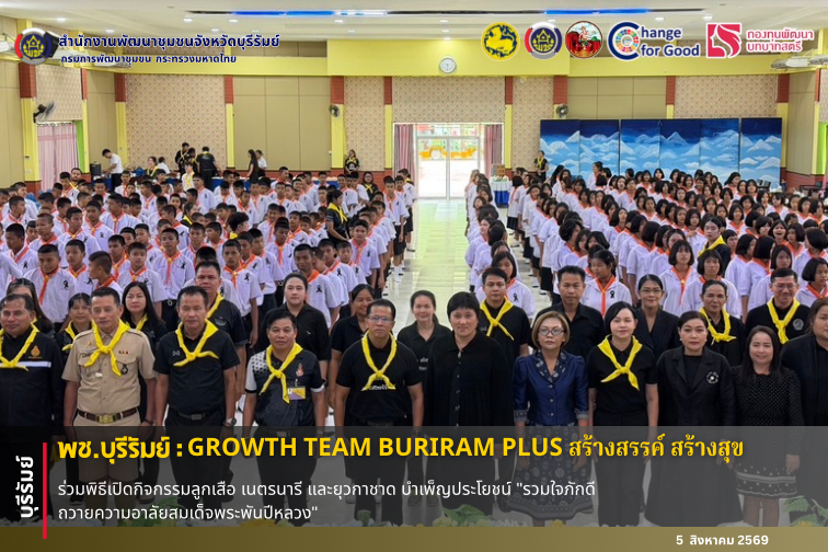 🔆พช.บุรีรัมย์🔆  GROWTH TEAM BURIRAM PLUS สร้างสรรค์ สร้างสุข : ร่วมพิธีเปิดกิจกรรมลูกเสือ เนตรนารี และยุวกาชาด บำเพ็ญประโยชน์ "รวมใจภักดี ถวายความอาลัยสมเด็จพระพันปีหลวง"