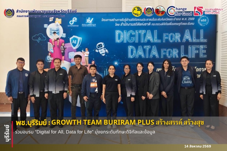 🔆 พช.บุรีรัมย์🔆 GROWTH TEAM BURIRAM PLUS สร้างสรรค์ สร้างสุข : ร่วมอบรม “Digital for All, Data for Life” มุ่งยกระดับทักษะดิจิทัลและข้อมูล