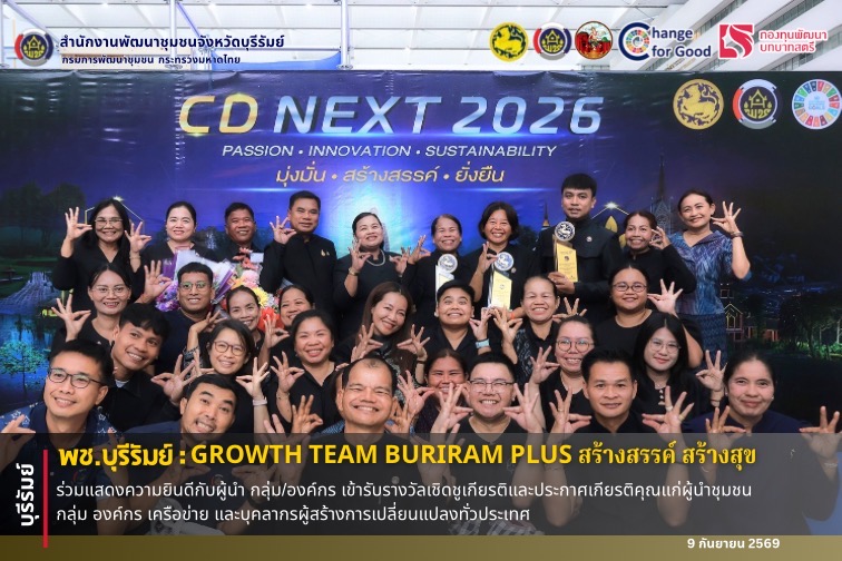 🔆พช.บุรีรัมย์🔆 GROWTH TEAM BURIRAM PLUS สร้างสรรค์ สร้างสุข : ร่วมแสดงความยินดีกับผู้นำ กลุ่ม/องค์กร เข้ารับรางวัลเชิดชูเกียรติและประกาศเกียรติคุณแก่ผู้นำชุมชน กลุ่ม องค์กร เครือข่าย และบุคลากรผู้สร้างการเปลี่ยนแปลงทั่วประเทศ