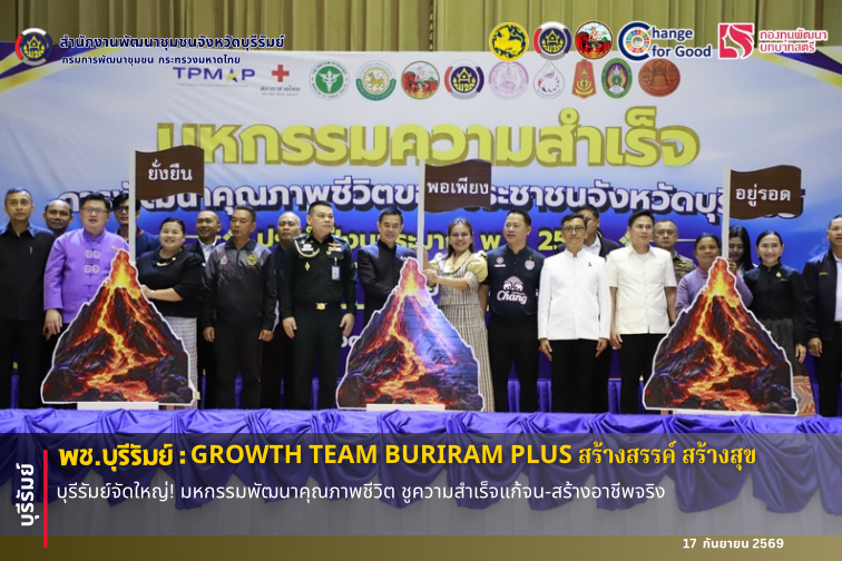 🔆พช.บุรีรัมย์🔆 GROWTH TEAM BURIRAM PLUS สร้างสรรค์ สร้างสุข : บุรีรัมย์จัดใหญ่! มหกรรมพัฒนาคุณภาพชีวิต ชูความสำเร็จแก้จน-สร้างอาชีพจริง