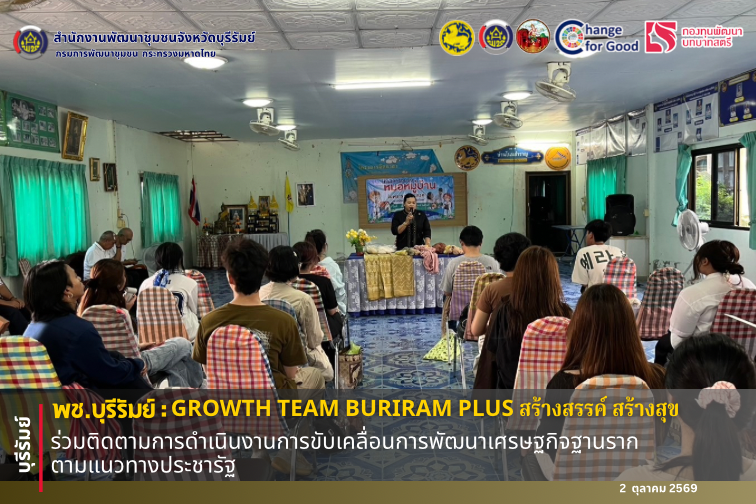 🔆พช.บุรีรัมย์🔆 GROWTH TEAM BURIRAM PLUS สร้างสรรค์ สร้างสุข : ร่วมติดตามการดำเนินงานการขับเคลื่อนการพัฒนาเศรษฐกิจฐานรากตามแนวทางประชารัฐ