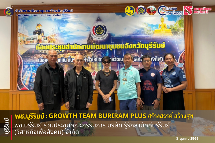 🔆พช.บุรีรัมย์🔆 GROWTH TEAM BURIRAM PLUS สร้างสรรค์ สร้างสุข :  พช.บุรีรัมย์ ร่วมประชุมคณะกรรมการ บริษัท รู้รักสามัคคีบุรีรัมย์ (วิสาหกิจเพื่อสังคม) จำกัด 