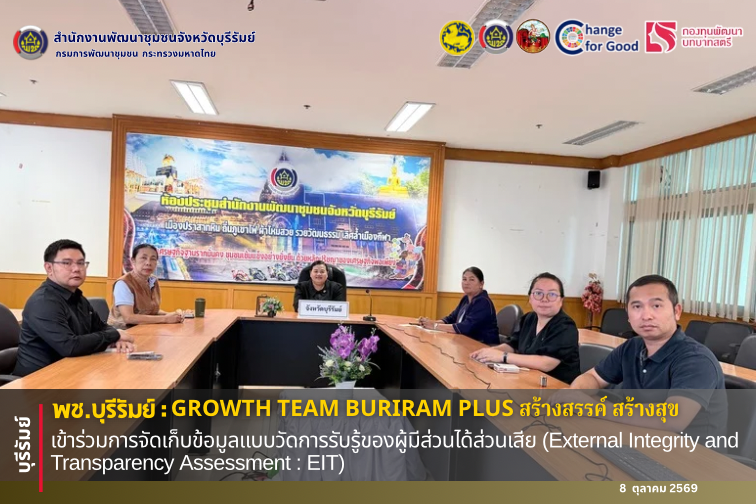 🔆พช.บุรีรัมย์🔆 GROWTH TEAM BURIRAM PLUS สร้างสรรค์ สร้างสุข : เข้าร่วมการจัดเก็บข้อมูลแบบวัดการรับรู้ของผู้มีส่วนได้ส่วนเสีย (External Integrity and Transparency Assessment: EIT)