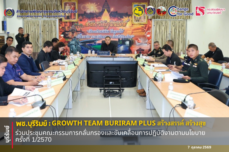 🔆พช.บุรีรัมย์🔆 GROWTH TEAM BURIRAM PLUS สร้างสรรค์ สร้างสุข : ร่วมประชุมคณะกรรมการกลั่นกรองและขับเคลื่อนการปฏิบัติงานตามนโยบาย ครั้งที่ 1/2570