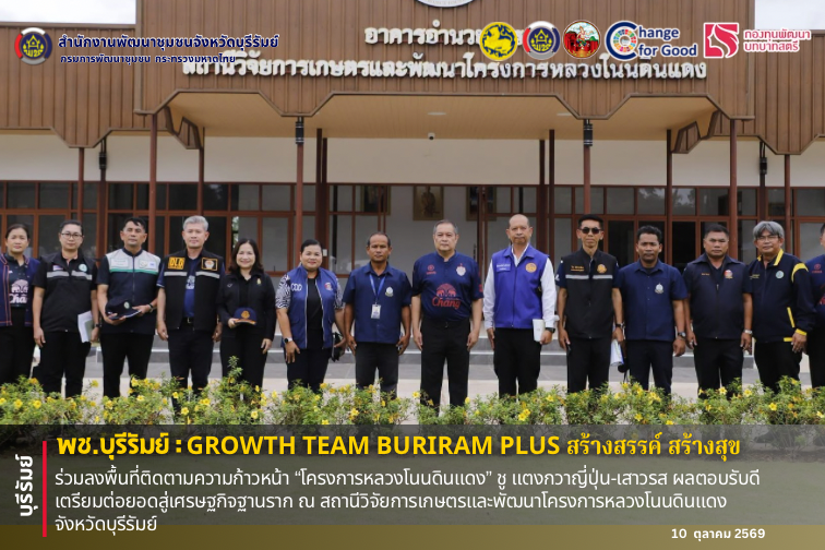 🔆พช.บุรีรัมย์🔆 GROWTH TEAM BURIRAM PLUS สร้างสรรค์ สร้างสุข : ร่วมลงพื้นที่ติดตามความก้าวหน้า “โครงการหลวงโนนดินแดง” ชู แตงกวาญี่ปุ่น-เสาวรส ผลตอบรับดี เตรียมต่อยอดสู่เศรษฐกิจฐานราก ณ สถานีวิจัยการเกษตรและพัฒนาโครงการหลวงโนนดินแดง จังหวัดบุรีรัมย์