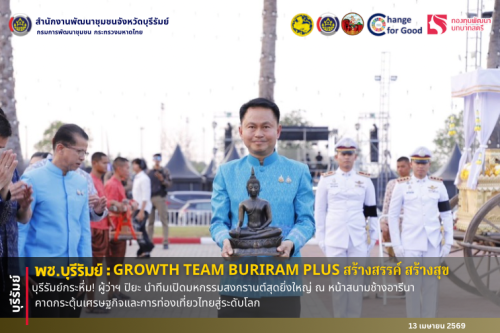 🔆 พช.บุรีรัมย์🔆 GROWTH TEAM BURIRAM PLUS สร้างสรรค์ สร้างสุข : บุรีรัมย์กระหึ่ม! ผู้ว่าฯ ปิยะ นำทีมเปิดมหกรรมสงกรานต์สุดยิ่งใหญ่ ณ หน้าสนามช้างอารีนา คาดกระตุ้นเศรษฐกิจและการท่องเที่ยวไทยสู่ระดับโลก
