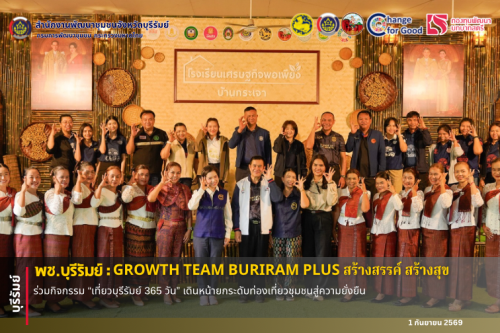🔆พช.บุรีรัมย์🔆 GROWTH TEAM BURIRAM PLUS สร้างสรรค์ สร้างสุข : ร่วมกิจกรรม “เที่ยวบุรีรัมย์ 365 วัน” เดินหน้ายกระดับท่องเที่ยวชุมชนสู่ความยั่งยืน